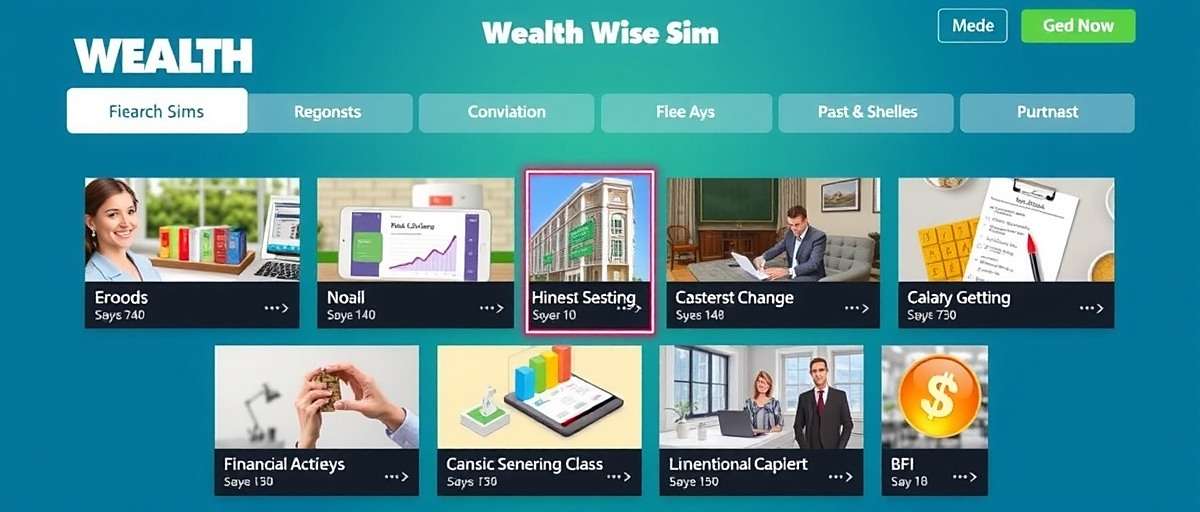 Wealth Wise Sim Features Showcase Wealth Wise Sim features showcase with various financial activities