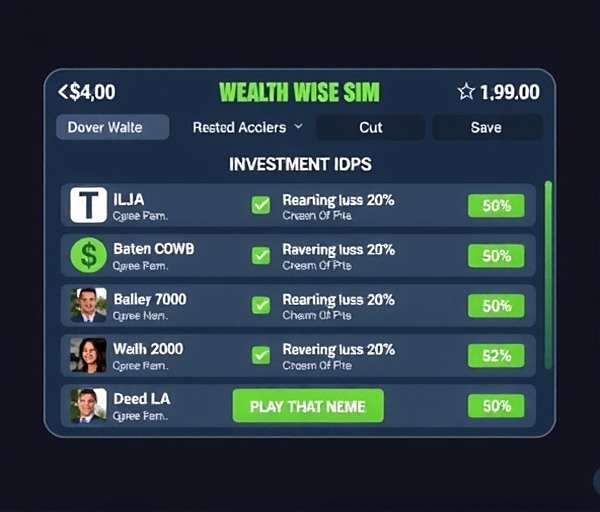 Wealth Wise Sim Investment Gameplay Wealth Wise Sim gameplay showing investment decisions